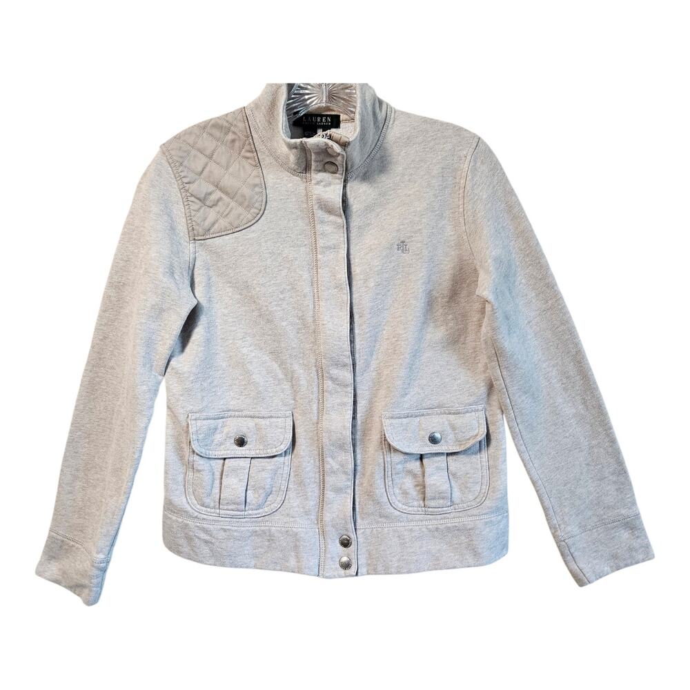 LAUREN RALPH LAUREN Women's S Equestrian Jacket Tan Full Zip Snaps Logo 36"